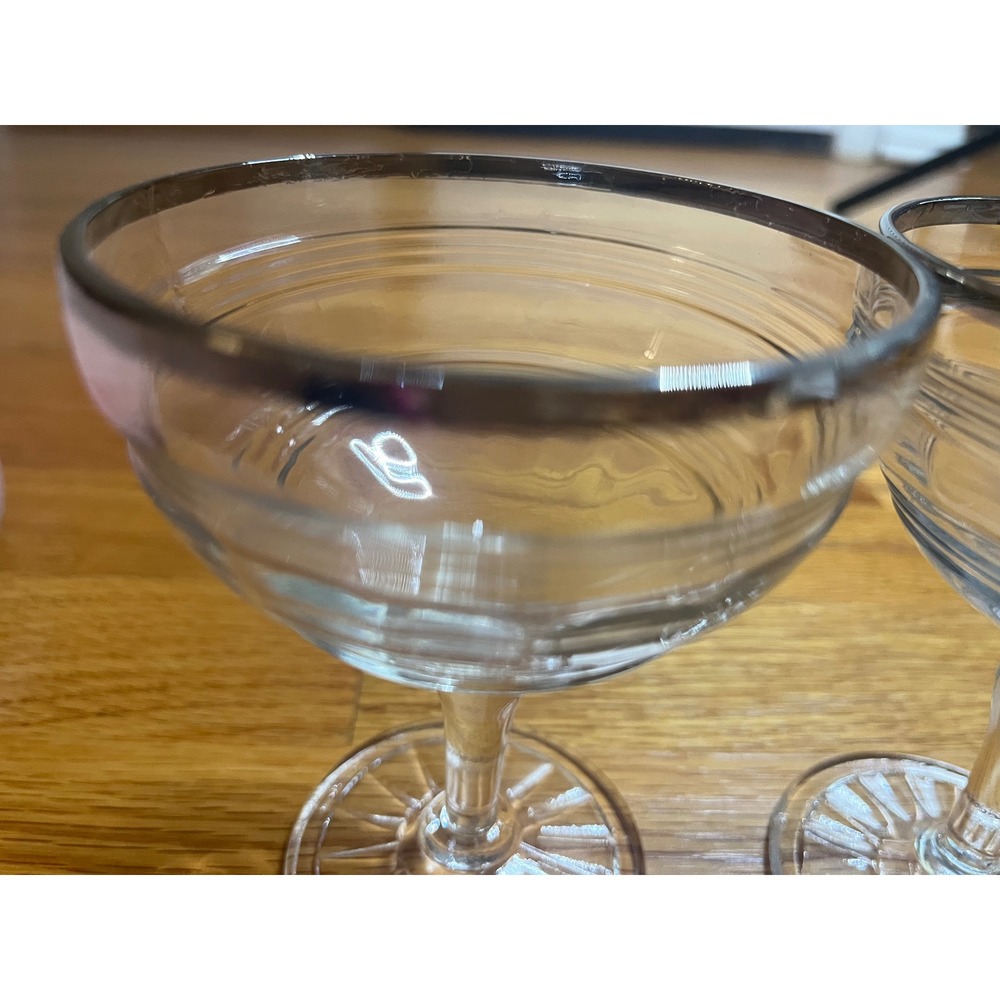 Vintage Anchor Hocking Silver Rim Champagne Coupe Glasses Set of 2, - Picture 2 of 3